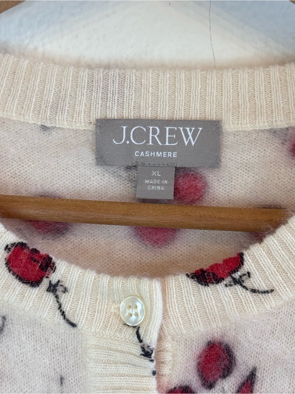 J. Crew Brushed Cashmere Cardigan Cherry Print Fuzzy - Picture 5 of 15